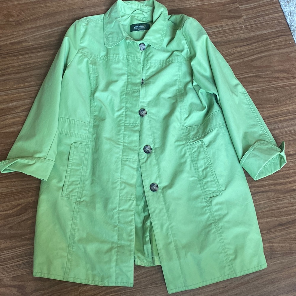 Eddie Bauer Light Green Raincoat. Size L.